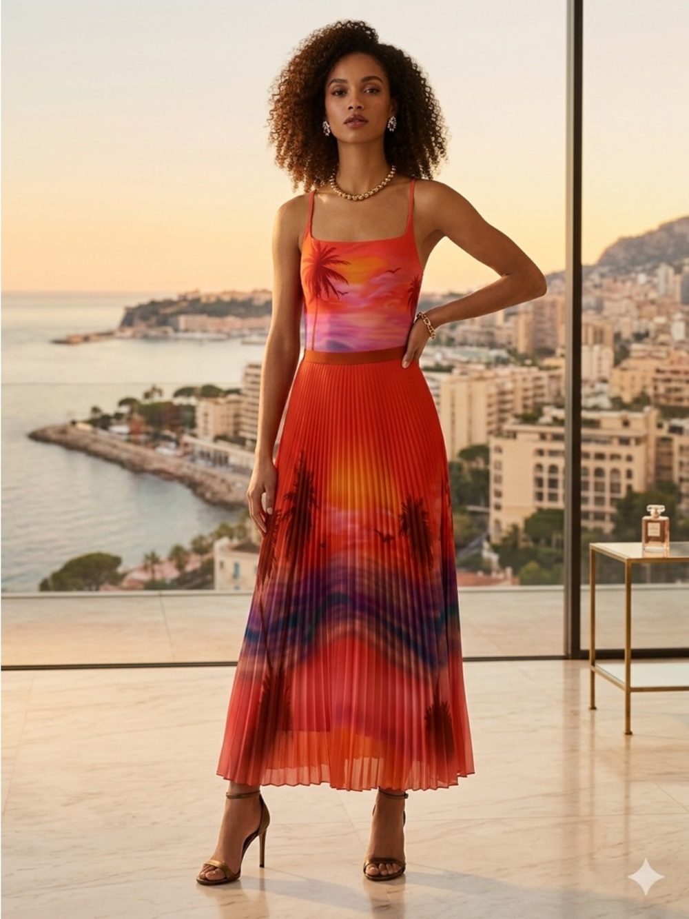 Brandon Maxwell Sunset Print Jersey Thong Bodysuit Women’s XS NWT